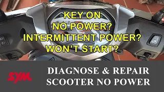 Diagnose and Repair Motorcycle (Scooter) No Power Supply | Won't Start | SYM Jet Power 125