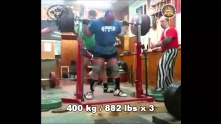 World Raw Powerlifting - Andrey Malanichev Squat Training 400kg/882lbsx3