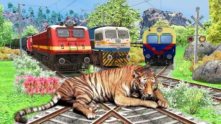 Three Trains vs Tiger #3 | Stops the Train - Train Simulator