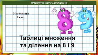 Математика 2 клас (за підручником В.Бевз, с. 109) Таблиці множення та ділення на 8 і 9