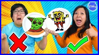 PANCAKE ART CHALLENGE! Baby Yoda Vs Spongebob! Learn how to do DIY Pancake Art!