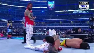 THE USOS RETAIN TAG TEAM CHAMPIONSHIP AGAINST NAKAMURA AND RICK BOOGS AT WRESTLEMANIA 38 2022.