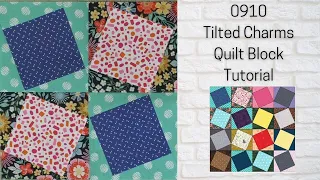 0910 Tilted Charms Free Quilt Block Tutorial | Block of the Day 2023 | Charm Squares | Paper Piecing