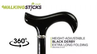 Adjustable Black Derby Extra Long Folding Walking Stick