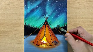 Winter Camping / Acrylic painting / STEP By STEP #171 / 겨울캠핑 아크릴화 그리기
