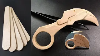 (template free) folding Karambit knife from popsicle stick/homemade CRKT Provoke Morphing Karambit