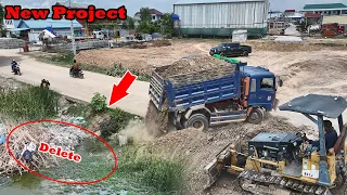 New Project, Processing Filling Up The Land huge, Bulldozer MITSUBISHI BD2F, Dump Truck 5Ton