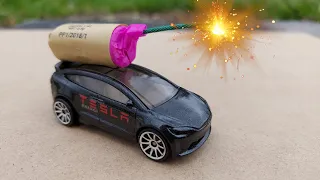 ⚡ TESLA Model X 🚗 Hotwheels vs Firecracker 🧨 Explosion Miniature Car Destruction Crash beamng Test