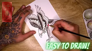 Hand Painted Eagle Tattoo Flash - Easy To Draw