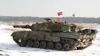 Norwegian Army Leopard 2A4 main battle tanks  launch live-fire drills in Lithuania