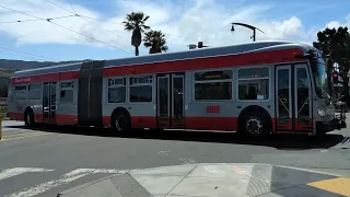 SF Muni 2015 New Flyer XDE60 #6502 on Route 8, 2-Car Siemens S200 LRV4 Train 2027+2038 on Route T