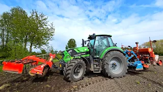 Deutz 6185 TTV Agrotron + Reifendruckregelanlage mit BECKER Aeromat Maissämaschine & Frontpacker