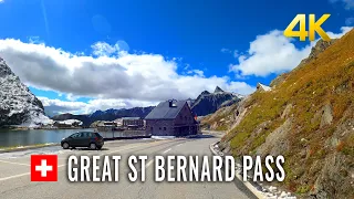 Legendary Great St. Bernard alpine pass, Switzerland to Italy 🇨🇭 4K