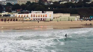 SURFING Bournemouth Pier Seafront - Sea Surfing Waves in Autumn