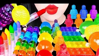 اصوات الاكل حلوي كوري جيلي ومفرقعات بوبا واحمر الشفاه بألوان قوس قزح ASMR RAiNBOW 🌈🌈 Jelly