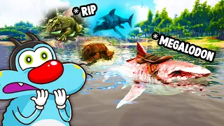 Oggy NEW MEGALODON SHARK Dinosaurs But We Lost Our Friends | ARK: Survival Evolved ! #Ep12 .ft Oggy