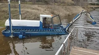 Благоустройство водоема плавающим экскаватором "Боцман М", dredger,floating excavator