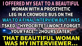【Apple】I offered my seat to a beautiful woman with a prosthetic leg in a crowded bus on the way...