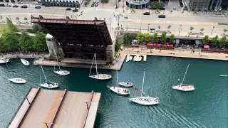 Bridges Up On Chicago River For Sailboats Heading To Harbor