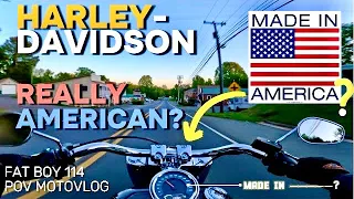 What’s the TRUTH -HARLEYs aren’t AMERICAN? HARLEY FAT BOY 114 Vance & Hines POV ASMR Sunset Motovlog