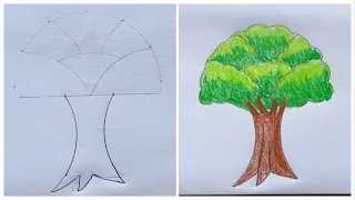 how to draw a tree step by step with geometry box easy | drawing and colour￼￼