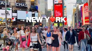 [4K]🇺🇸NYC Spring Walk🗽Hot Evening in New York City 😎🌷Times Square to Columbus Circle | Apr 2024