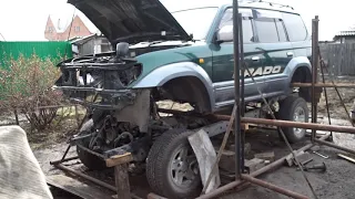 Frame repair Toyota Land Cruiser Prado 90 95. Removal of a body from a frame