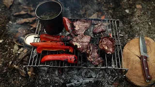 Wilderness Bushcraft Camping Meal / Grilling Using Bitty Big Q Grill by Waterfall