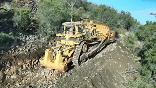 Dangerous! Cat D11 Bulldozer Pushing Boulders on Challenging Terrain