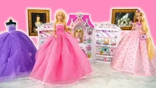 Princess dolls & Barbie dolls Birthday Party Dress Up! Princesa Vestido de festa Gaun pesta boneka