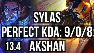 SYLAS vs AKSHAN (MID) | 9/0/8, Legendary, 300+ games | KR Master | 13.4