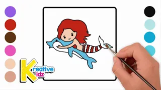 How to Draw and Color a Mermaid with Dolphin for Kids | Mermaid Coloring Book and Page Art | 🐬🧜🏽‍♀️💙