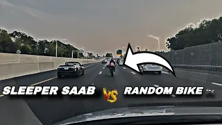 Random Motorcycle Raced My Sleeper Big Turbo Saab 9-3 Aero Convertible