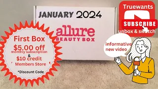 Allure Beauty Box January 2024 Unbox & Swatch + Coupon Code |  First Box $5 off & $10 Store Credit