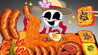 ASMR Mukbang | Gangle Eating FIRE Noodle & HOT DOG & CHEESE PIZZA EATING SOUND | Cartoon Animation