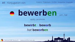 Konjugation des Verb „bewerben“ - alle Zeitformen lernen, Übersetzung, Tutorial