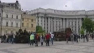 Burnt Russian tanks on display at Kyiv exhibition