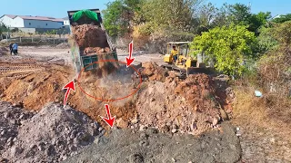 New Project!! Really Great Dozer Bulldozer D31 showing Skill Technique moving dry soil to fill pond