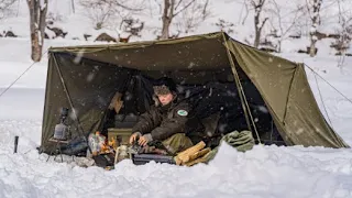 -35° Solo Camping 4 Days Solo Winter Camping Adventure in the Snowstorm, Bushcraft Survival Shelter