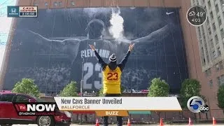 LeBron banner unveiled in downtown Cleveland