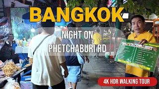 Bangkok Thailand Walking Tour, This is Phetchaburi Rd at Night, 4k HDR