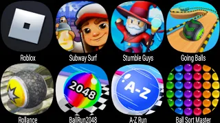 Roblox, Barry's Prison Run V2, Subway Surf, Stumble Guys, Going Balls, Rollance, Ball Run 2048