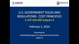 USG Rules and Regulations: Cost Principles