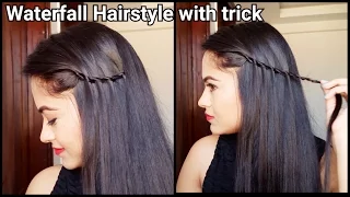 Easy Trick to Waterfall Hairstyle//hairstyles for medium to long hair//indian hairstyles for school