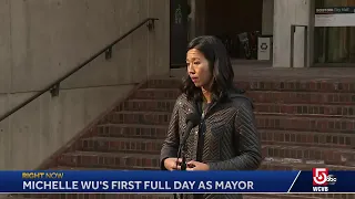 Boston's new mayor, Michelle Wu, is taking questions on her first full day in office