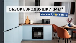 ДИЗАЙН ЕВРОДВУШКИ 34 М2 С БЕТОНА ЗА 2,2 🍋 В ЖК БИЗНЕС КЛАССА | Yuloo Studio