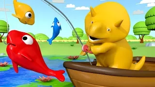Дино ловит рыбу и учит цвета - учимся вместе с поездом Тедом 👶 Обучающий мультфильм для детей