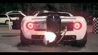 Ford GT shooting flames