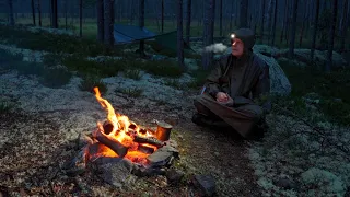 Camping by the Dead Forest - Tarp Shelter and Fire on a Wild Land