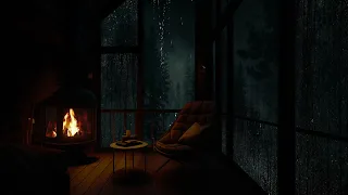 Noche acogedora definitiva: sueño bajo la lluvia y ambiente de chimenea en el balcón del bosque